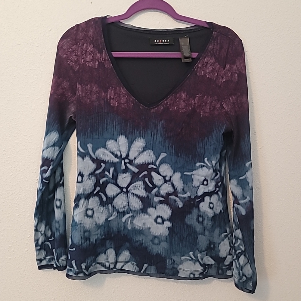 Liz Claiborne Blue and Purple Tie-Dye Bohemian Top~ sz L ~ Lined